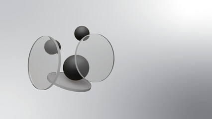 Transparent Glass Circles 3D Minimalist Abstract Composition Gray