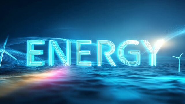 Energetic World Clean Energy glowing text surrounded by flowing renewable power lines and eco symbols on clean modern backdrop