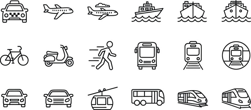 Various modes of transportation icon set