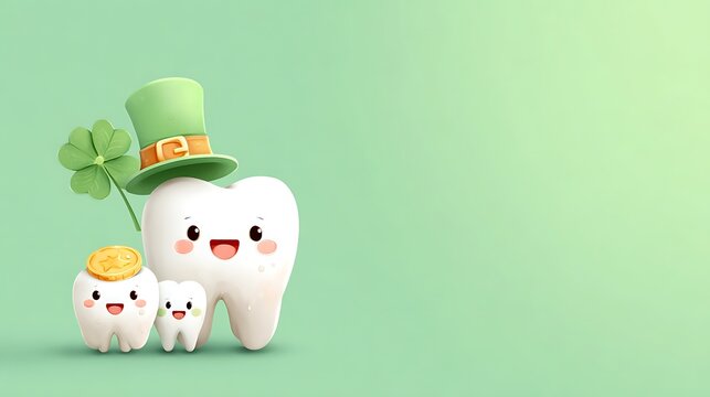 A charming tooth family celebrating st patrick s day with festive elements