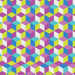 The pattern with cubes are arranged in a way that creates a 3D effect, giving the illusion of depth and dimension. Modern design, textiles, fasion? wrapping