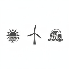 Renewable Energy Icons: Solar, Wind, and Hydro Power Generation