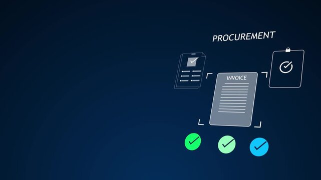 Digital procurement process with invoice documents and checklist organization and efficiency in business transactions and payments.
