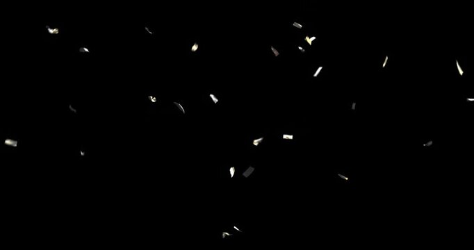 Silvery shards appearing at top sparking pieces drifting settling forming mosaic on clear frame