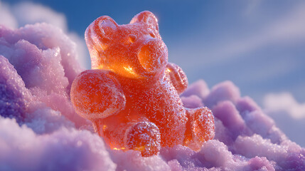 Gummy bear in sugary clouds
