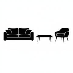 Black Silhouette of Modern Living Room Furniture Set