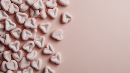 Fototapeta premium Heart Candies Scattered on Pink Background: A Sweet Delightful Surprise