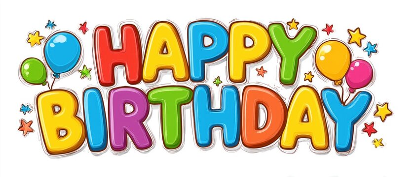 Colorful Happy Birthday Text with Balloons and Stars for Party Invitations and Decorations