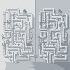 Obraz premium Complex Piping Vector Illustration of Sprawling DIY PVC Setup Covering Two Walls