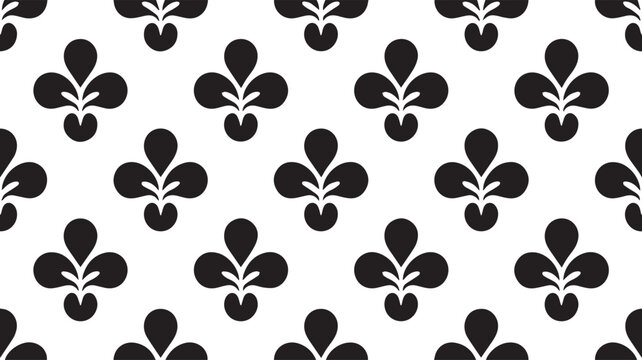 Seamless black and white damask pattern with modern botanical leaf motifs