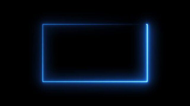 Rectangle picture frame icon animation glowing neon blue color shape round display box rotation bordar frame retro screen box movement sign symbol on black background 
