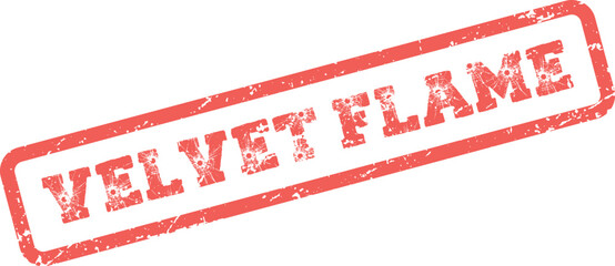 Velvet Flame distressed red stamp mark represents a passionate vibrant fiery impression