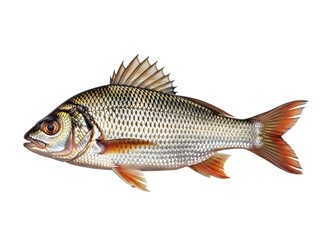 Obraz premium Realistic Freshwater Fish with Shimmering Silver Scales and Orange Fins Isolated on Transparent Background