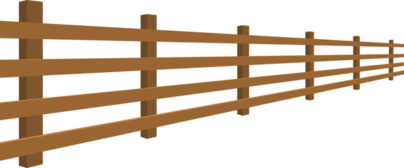 long wooden rustic fence, vector illustration isolated on white background.