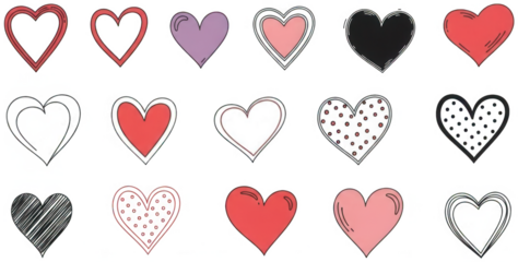 Red Heart png Pink Love Symbol cutout Purple Valentine png Black Affection Icon cutout Cute Romance Shape png Dotted Sweet Emblem cutout Striped Passion isolated transparent background image