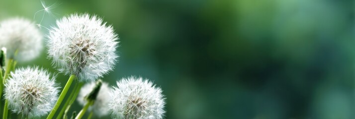 Obraz premium Close-up of dandelion seeds blowing in gentle spring breeze