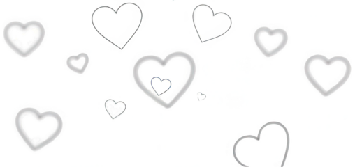 Valentine Flying soap bubble hearts and thin outline heart shapes floating on transparent background