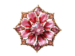 A delicate pink flower-shaped brooch featuring pink crystals
