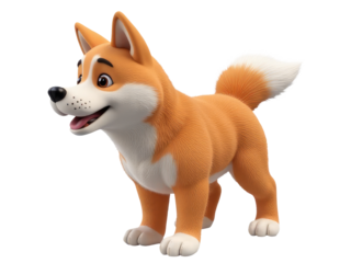 A cute cartoon dog stands alone on a white surface, ideal for illustrations and designs