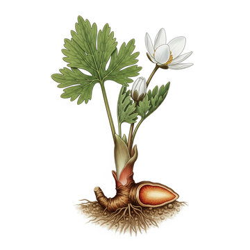 Bloodroot Botanical Art &ndash; Sanguinaria canadensis Illustration