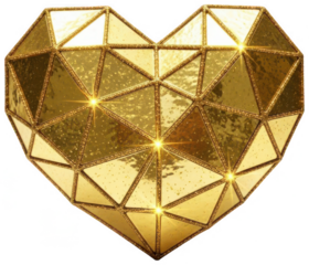 Valentine Sparkling gold low poly heart illustration with brilliant diamond facets and reflective metallic surfaces