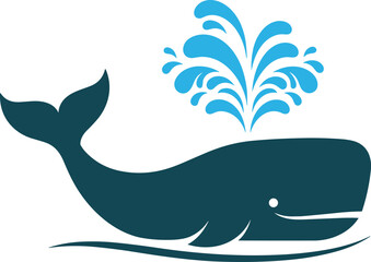 Obraz premium Cute Dark Blue Sperm Whale Vector Illustration Spouting Water From Its Blowhole Isolated On A Plain White Background