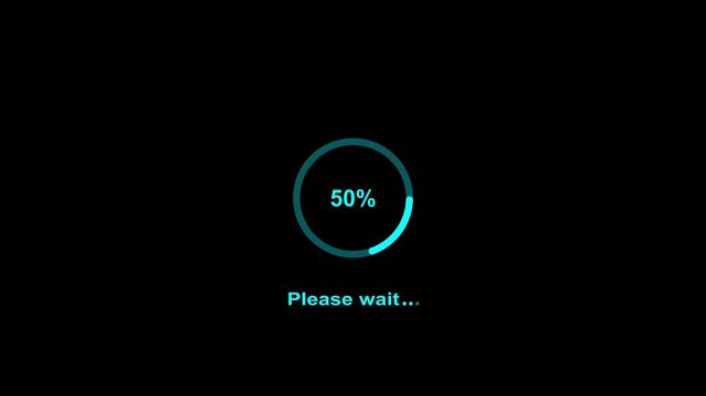 Please wait circle loads on the device screen with a bright icon animation. Please wait... Circular loading animation. Waiting status bar. Please wait loading process, please wait 0 to 100%. 4k video.