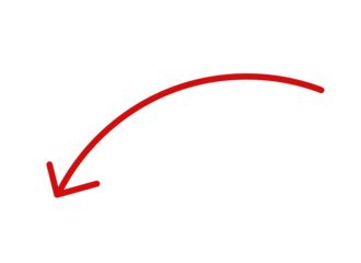 Red curved arrow pointing down left hand drawn style directional arrow icon