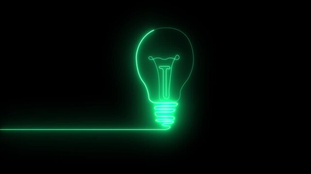 Neon line light future bulb icon animation concept on black background. echnology energy concept. Energy bulb idea, informative, 