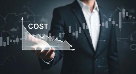 Businessman analyzing cost graph with financial data visualization