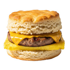 Delicious biscuit breakfast sandwich isolated on transparent background