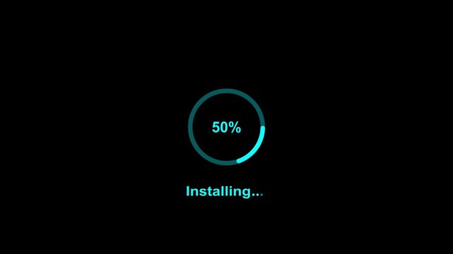 Circle installing loading bar, 0 to 100% 4k video animation. Loading bar and percentage Futuristic progress concept connecting, installing on background. 4k rendering video motion animation. 