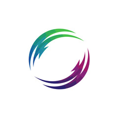 Obraz premium Abstract circular logo design featuring two gradient colored lightning bolt or wing shapes in a dynamic, energetic arrangement.