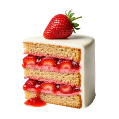 Delicious strawberry cake slice isolated on transparent background