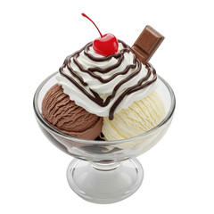 Delicious ice cream sundae isolated on transparent background