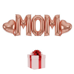 Celebratory mom balloons and gift box isolated on transparent background