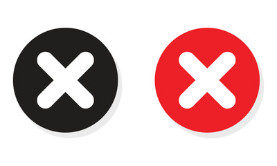 Obraz premium Black and red circular buttons with white cross symbols, delete, cancel, wrong, close, error, no, stop, exit signs