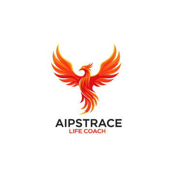 A vibrant orange and red phoenix bird logo with spread wings, featuring the text 'AIPSTRACE LIFE COACH' below it on a white background.