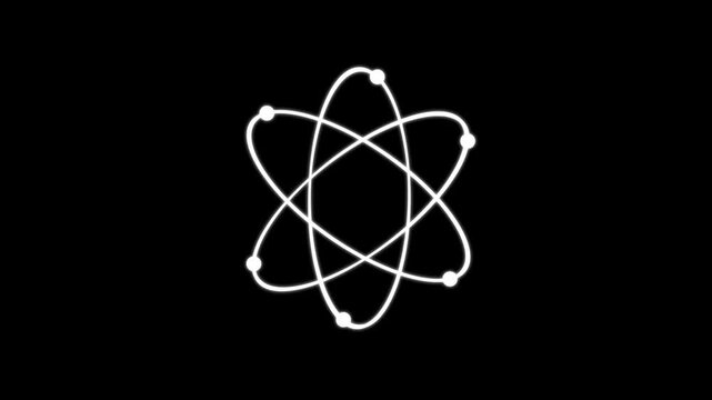 An atom with a steady orbit spinning electrons holographic look, seamless loop, and alpha channel, 4k video