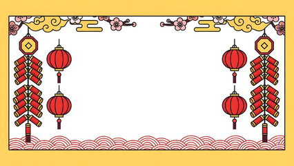 Festive Chinese New Year Floral Frame with Red Lanterns
