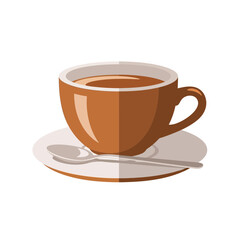 Obraz premium Brown Coffee Cup with Saucer and Spoon, Vector Illustration
