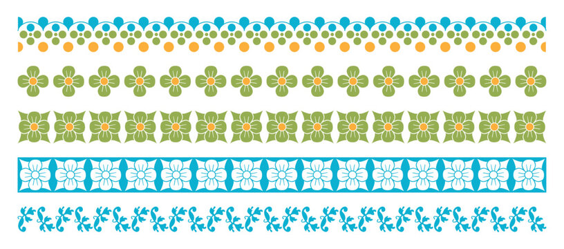 Border style seamless frames isolated on white background. Mexican aztec border patterns with ethnic tribal geometric ornaments. Greek style geometric seamless frames isolated. 