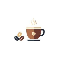 Obraz premium Hot Coffee Cup with Beans - Flat Design Icon