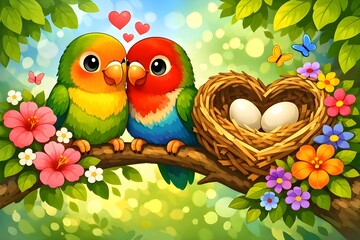 two birds on a branch