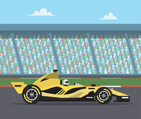 Obraz premium Formula racing sport car on race circuit in flat style. Vector stock