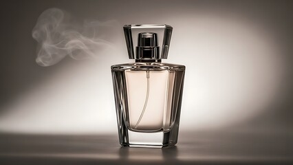 Elegant perfume bottle with mist spray on a dark gradient background for luxury branding