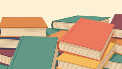 Obraz premium Pile of colorful books, some open, with pages showing on a light background