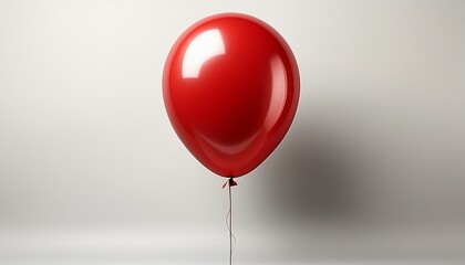 shiny red balloon floating in front of a plain white background tied with a thin string minimalistic and clean composition