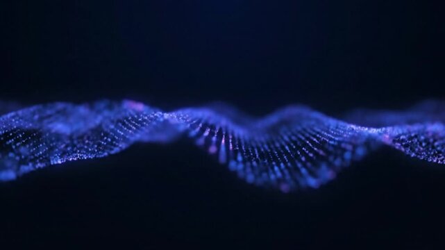 Blue digital particle wave, abstract motion energy