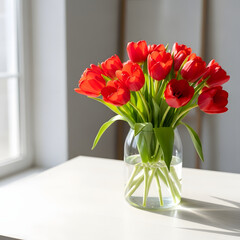 Fototapeta premium Vibr era Tulips Vessel Vesselarium Glassβάlicos Page Decorative Floral Arrangement Home Office Table Centerpiece...